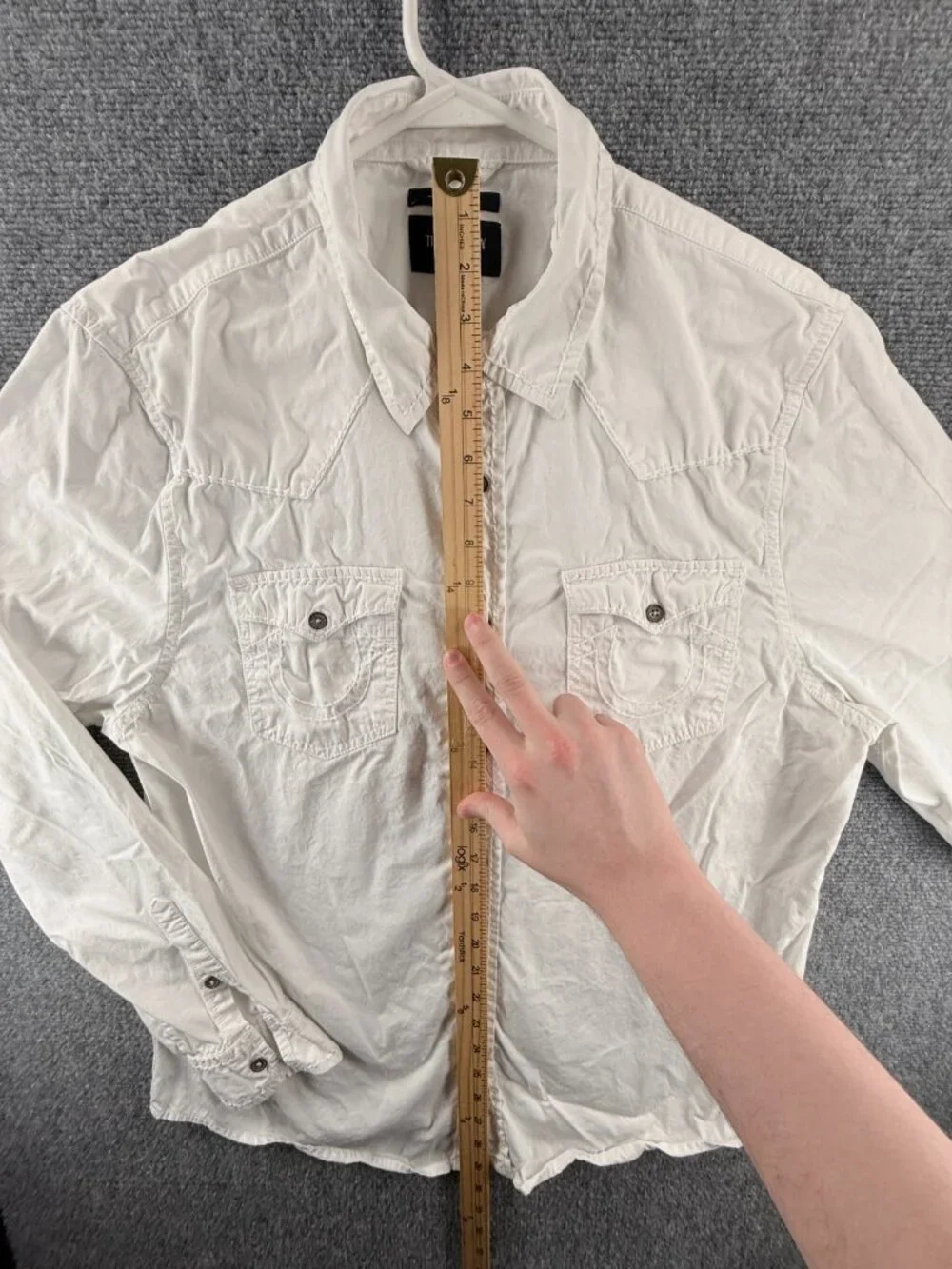 True Religion White Button Up Shirt Men Long Sleeve Large Slim Fit Pockets Urban